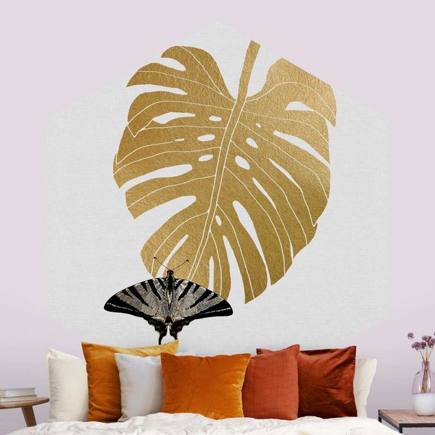 Aesthetic butterfly wallpaper Golden Monstera With Butterfly