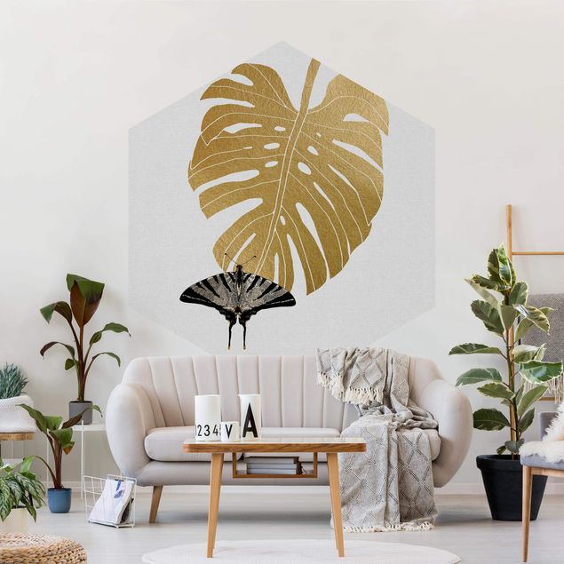 Wallpapers animals Golden Monstera With Butterfly