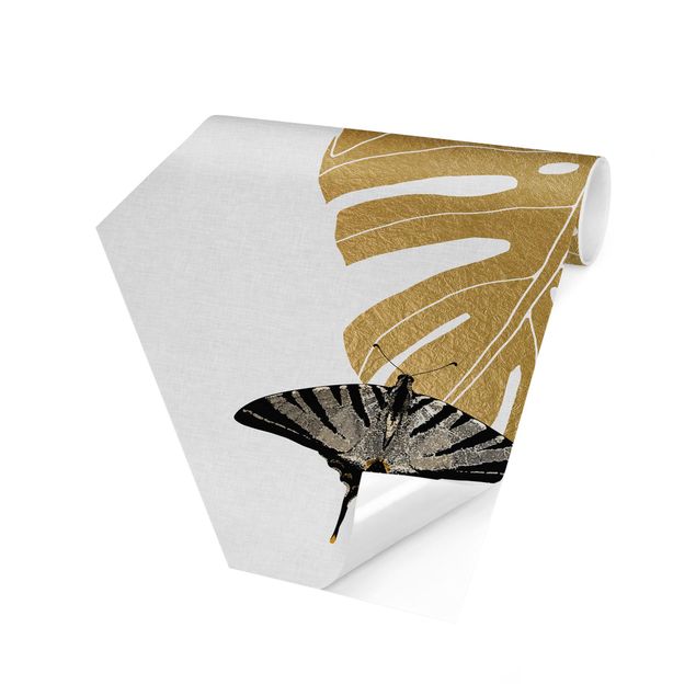 Contemporary wallpaper Golden Monstera With Butterfly