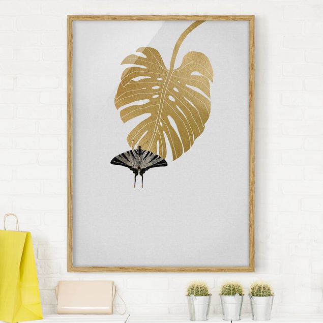 Kitchen Golden Monstera With Butterfly