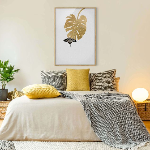 Canvas art Golden Monstera With Butterfly