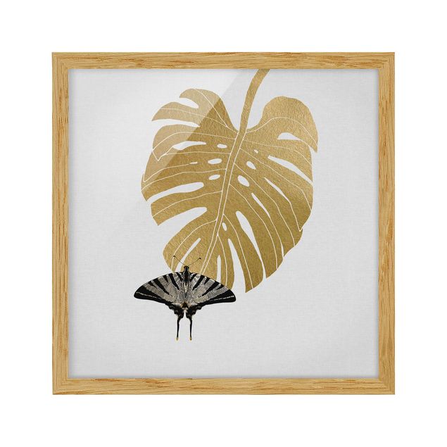 Animal wall art Golden Monstera With Butterfly