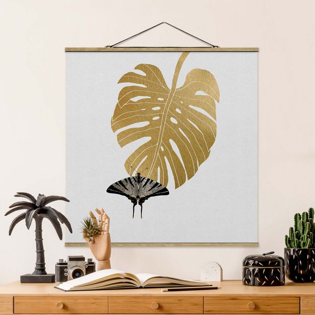 Kitchen Golden Monstera With Butterfly