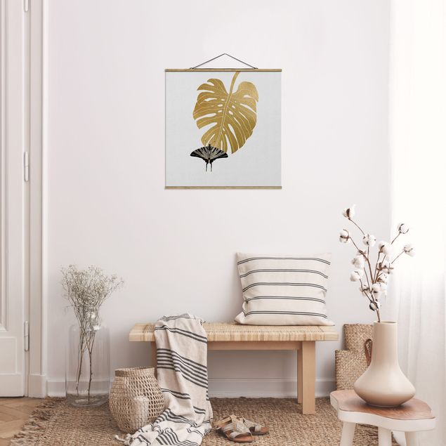 Butterfly print Golden Monstera With Butterfly