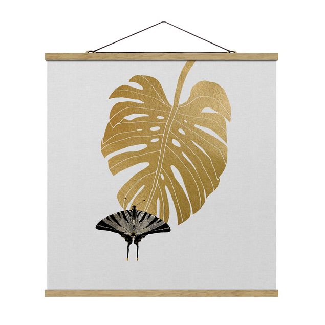 Prints animals Golden Monstera With Butterfly