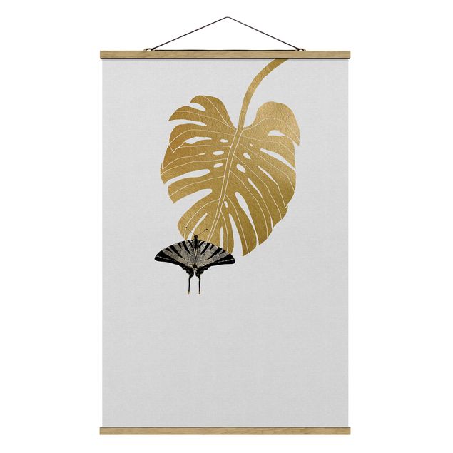 Prints animals Golden Monstera With Butterfly