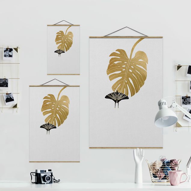 Prints Golden Monstera With Butterfly