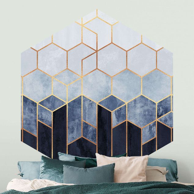 Wallpapers geometric Golden Hexagons Blue White