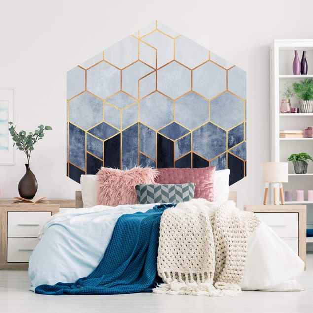Wallpapers patterns Golden Hexagons Blue White
