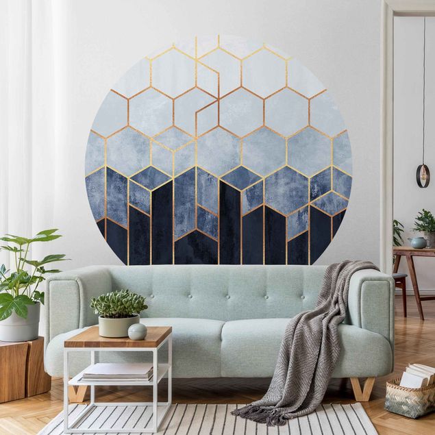 Wallpapers geometric Golden Hexagons Blue White