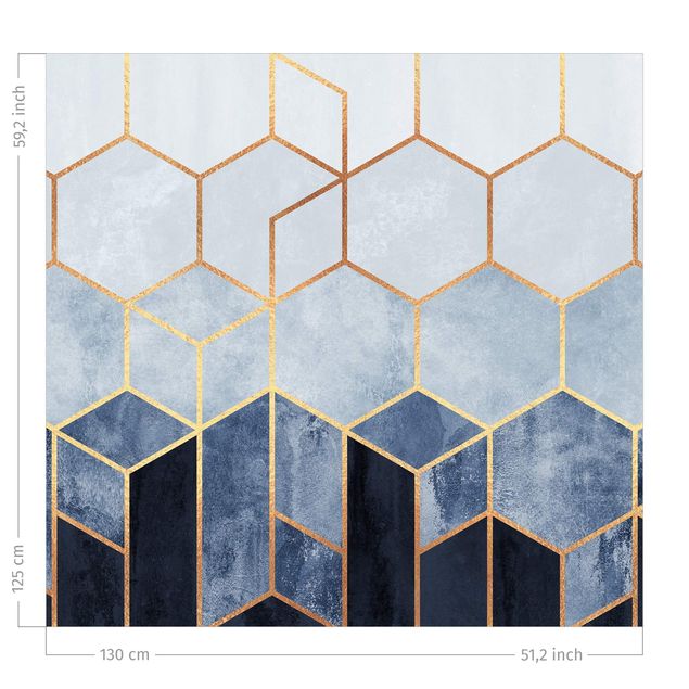 contemporary curtains Golden Hexagons Blue White