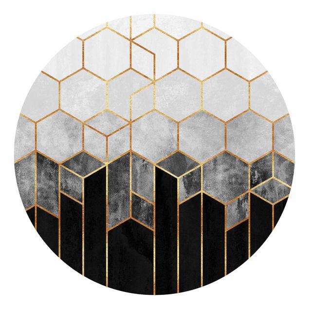 Contemporary wallpaper Golden Hexagons Black And White