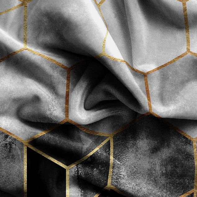 Patterned curtains Golden Hexagons Black And White