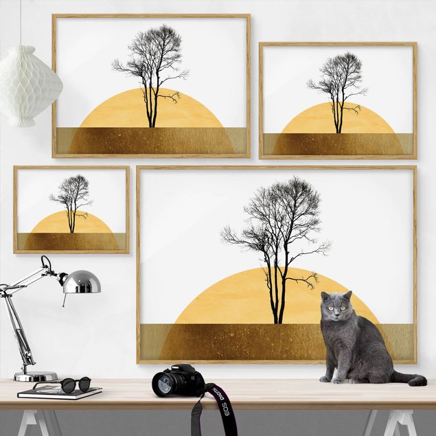 Nature art prints Golden Sun With Tree