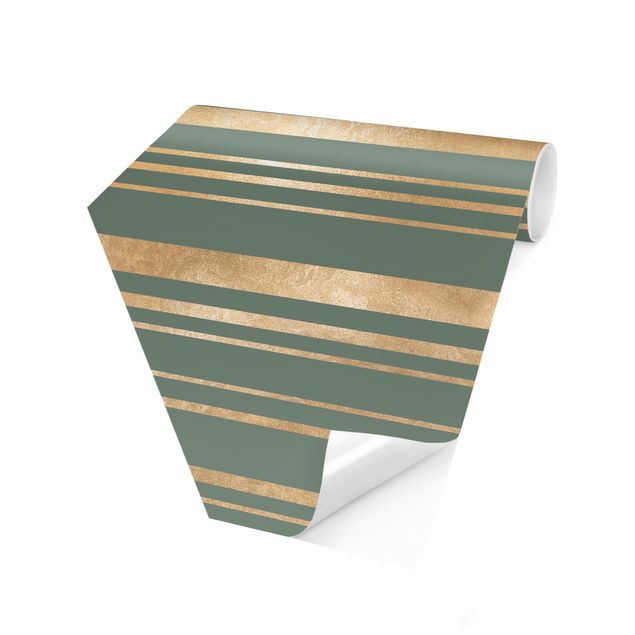 Self adhesive wallpapers Golden Stripes Green Backdrop