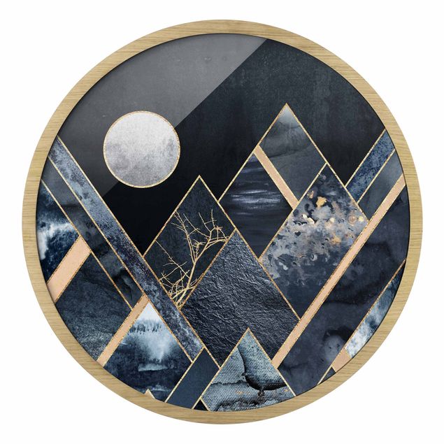 Contemporary art prints Golden Moon Abstract Black Mountains