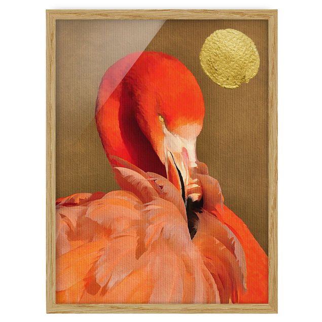 Modern art prints Golden Moon With Flamingo