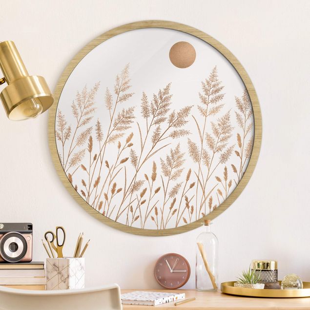 Floral canvas Grasses And Moon In Gold