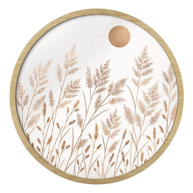 Framed art prints Grasses And Moon In Gold