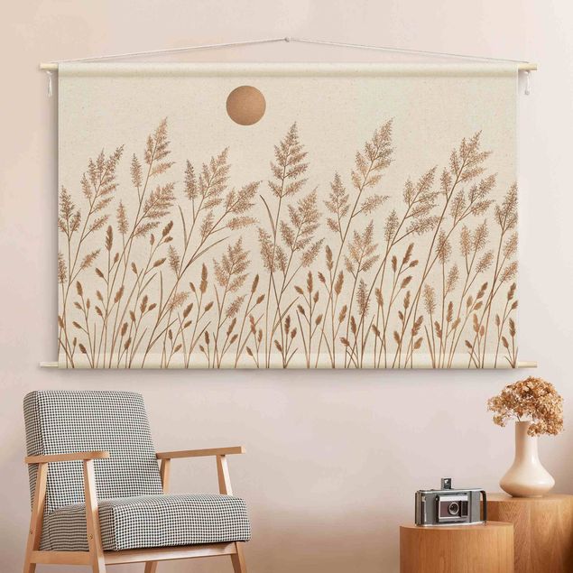 extra large tapestry Grasses And Moon In Gold