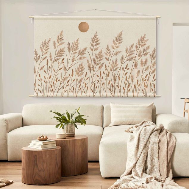 modern tapestry Grasses And Moon In Gold