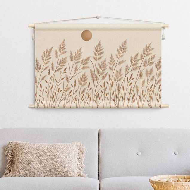 wall hangings Grasses And Moon In Gold