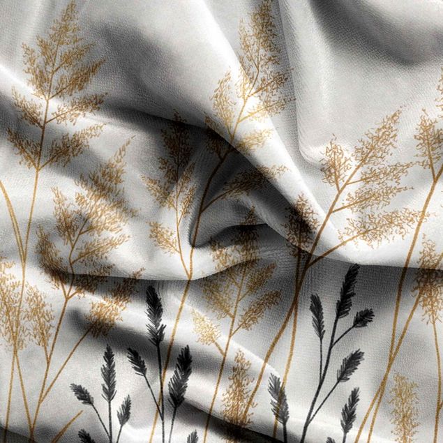flower curtains Grasses And Moon In Gold And Black