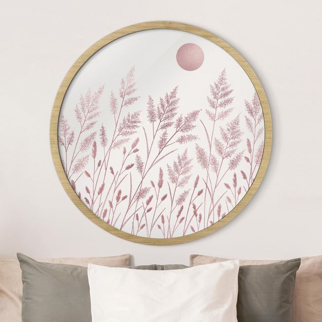 Floral canvas Grasses And Moon In Coppery