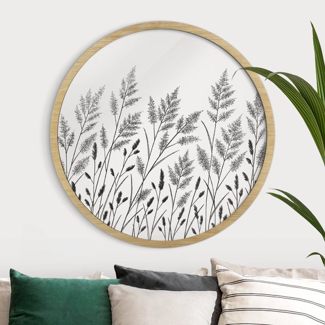 Prints floral Grasses And Moon In Black