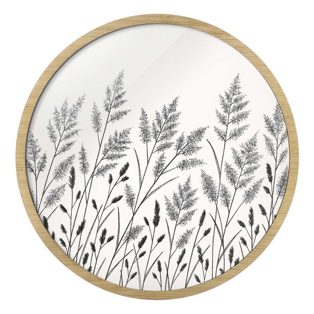 Framed wall art Grasses And Moon In Black
