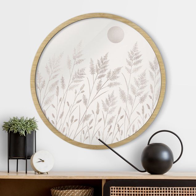 Floral canvas Grasses And Moon In Silver