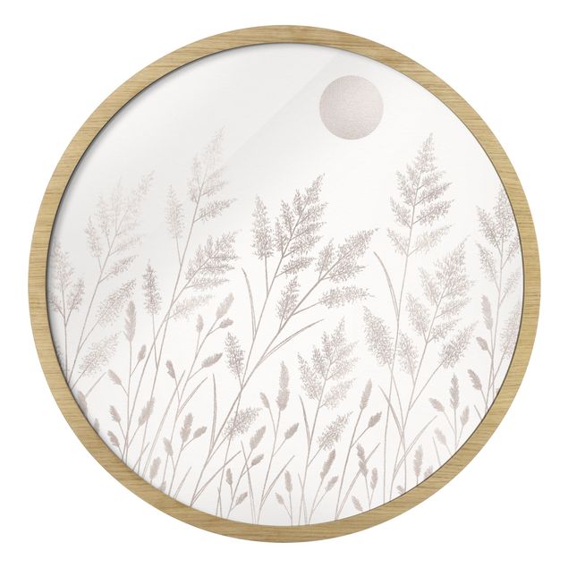 Framed art prints Grasses And Moon In Silver