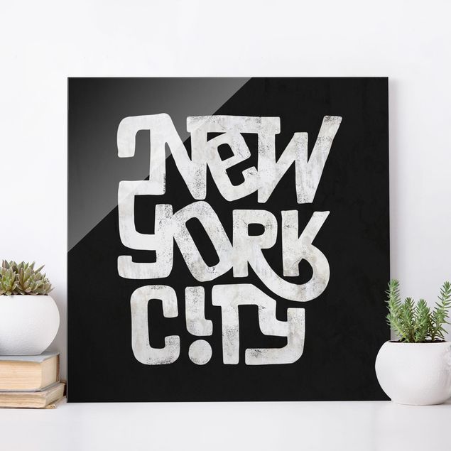 Glass prints New York Graffiti Art Calligraphy New York City Black