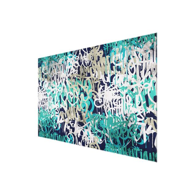 Glas Magnetboard Graffiti Art Tagged Wall Turquoise