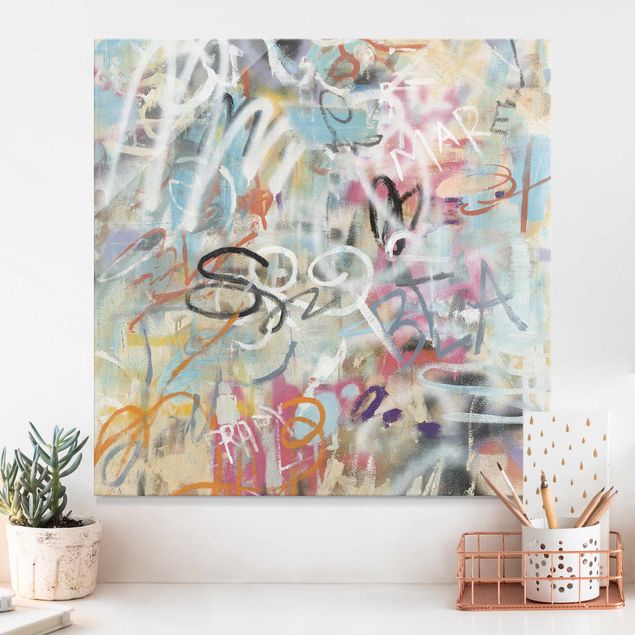 Glass prints sayings & quotes Graffiti Love In Pastel