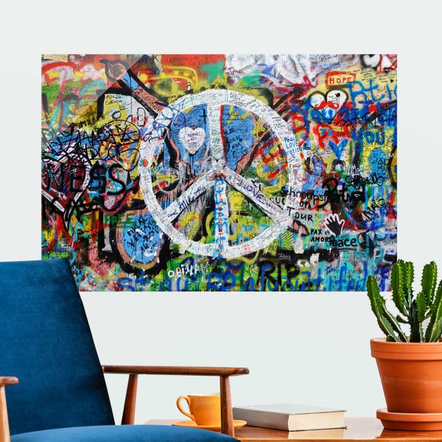 Glass prints sayings & quotes Graffiti Wall Peace Sign