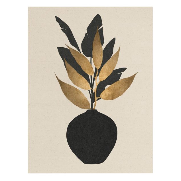 Flower print Graphical Plant World - Gold And Black