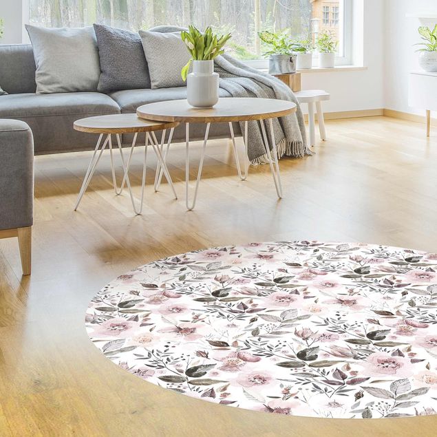 modern area rugs Gray Leaves With Watercolour Flowers