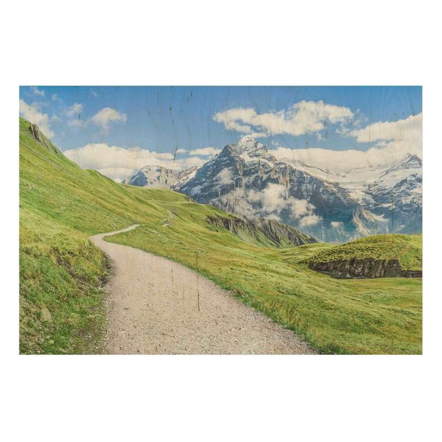 Wood prints landscape Grindelwald Panorama