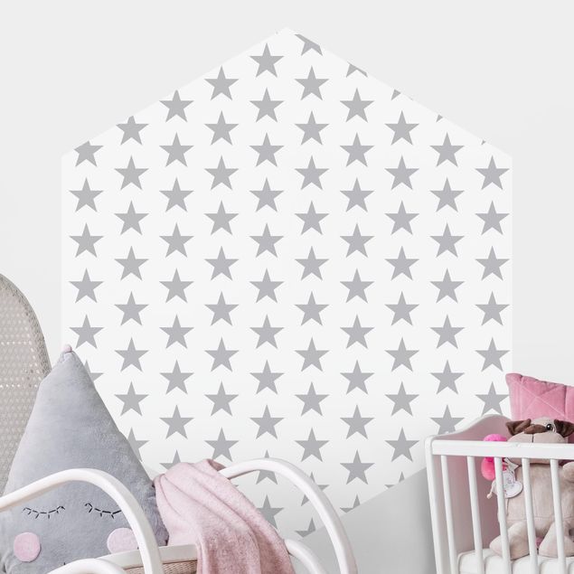 Nursery decoration Large Gray Stars On White