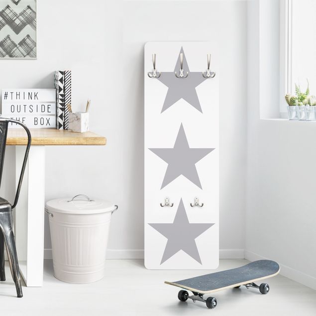 Wall mounted coat rack patterns Large Grey Stars On White