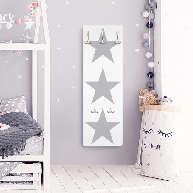 Grey wall mounted coat rack Large Grey Stars On White