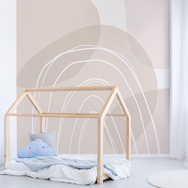 Kids room decor Large Circular Shapes in a Rainbow - beige
