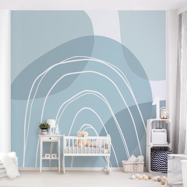 Geometric shapes wallpaper Large Circular Shapes in a Rainbow - blue