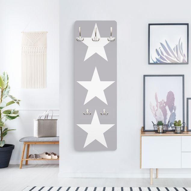 Grey wall mounted coat rack Large white stars on grey