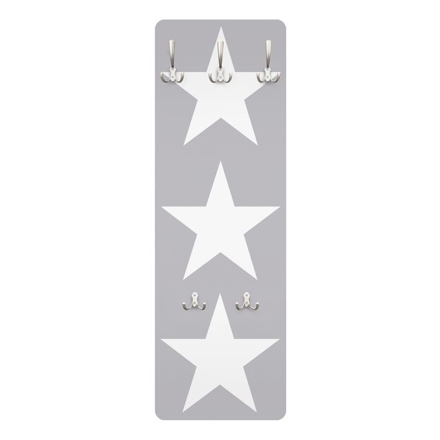 Wall coat rack Large white stars on grey