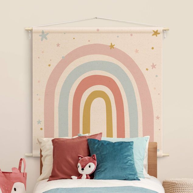 modern tapestry Big Rainbow With Stars And Dots