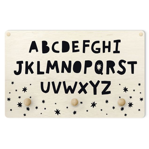Wall coat rack Big Alphabet With Stars Black And White