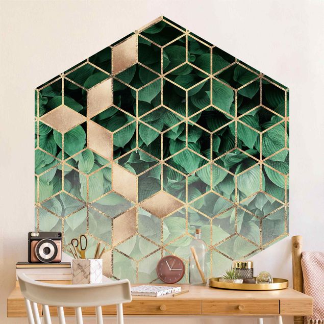 Wallpapers geometric Green Leaves Golden Geometry