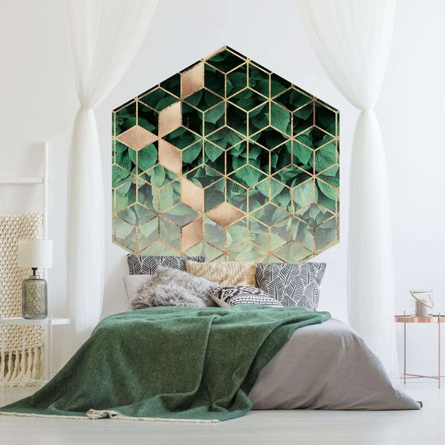 Wallpapers modern Green Leaves Golden Geometry